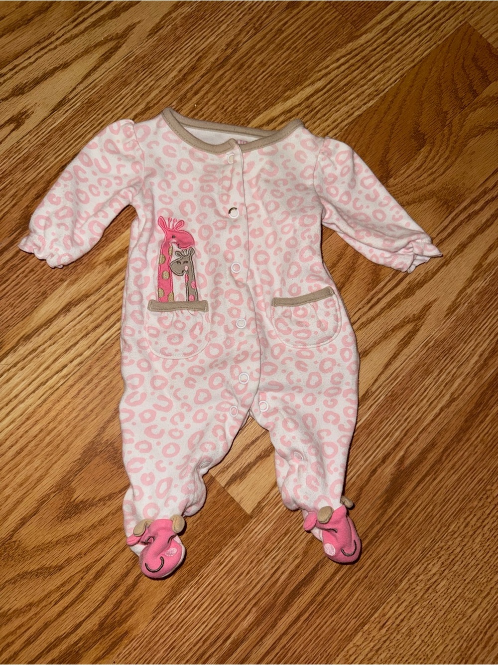 Carter's Pink Leopard-Print Footed One-Piece with Giraffe Applique